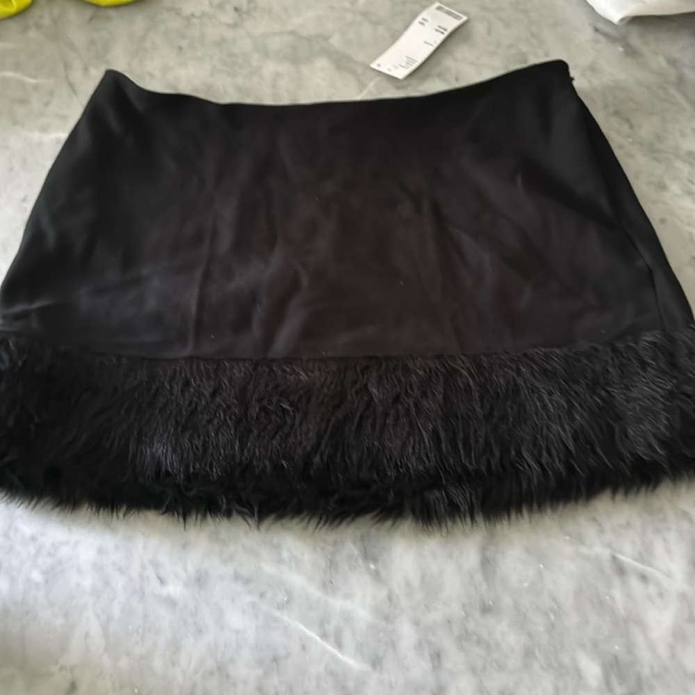 Faux fur black mini skirt Urban Outfitters black NWT